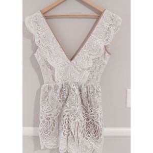 Sugar +  lips white lace romper with crochet detailing